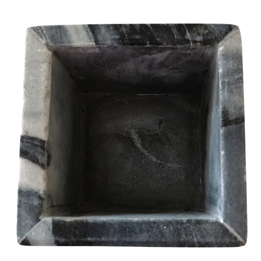 Marble Natural Stone Bathroom Storage Container Canister Silver Tone Handle Gray